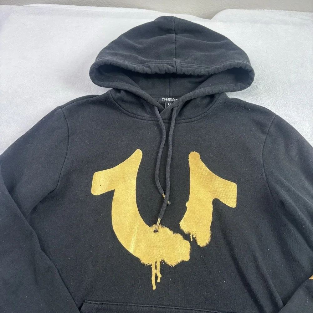 True Religion Black Gold‎ Pullover Fleece Long Sleeve Hoodie Men's Small